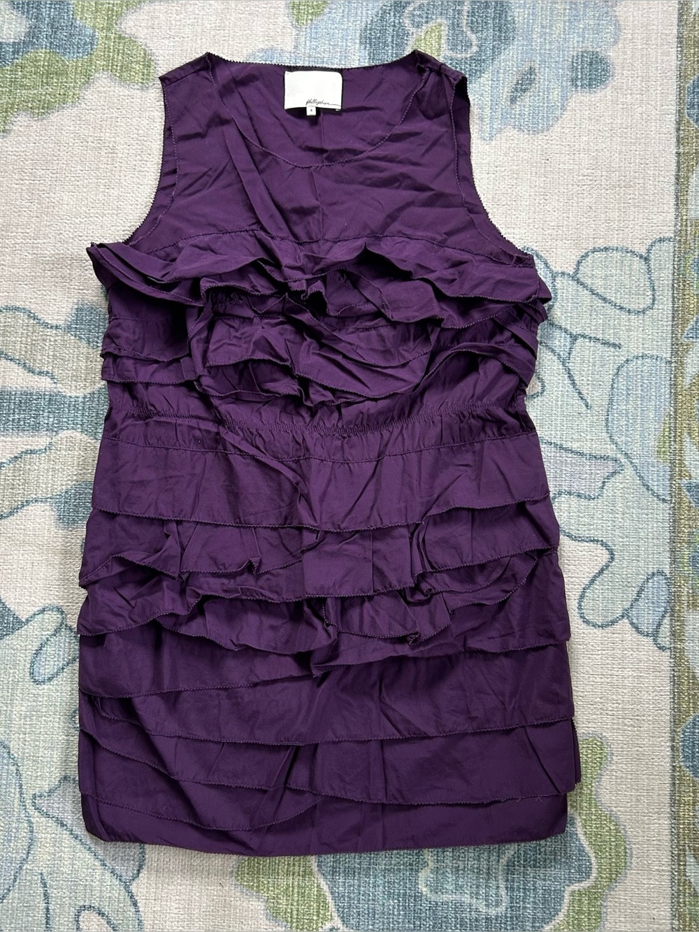 3.1 Phillip Lim Ruffle Mini Dress Size 4 Plum Purple Cotton